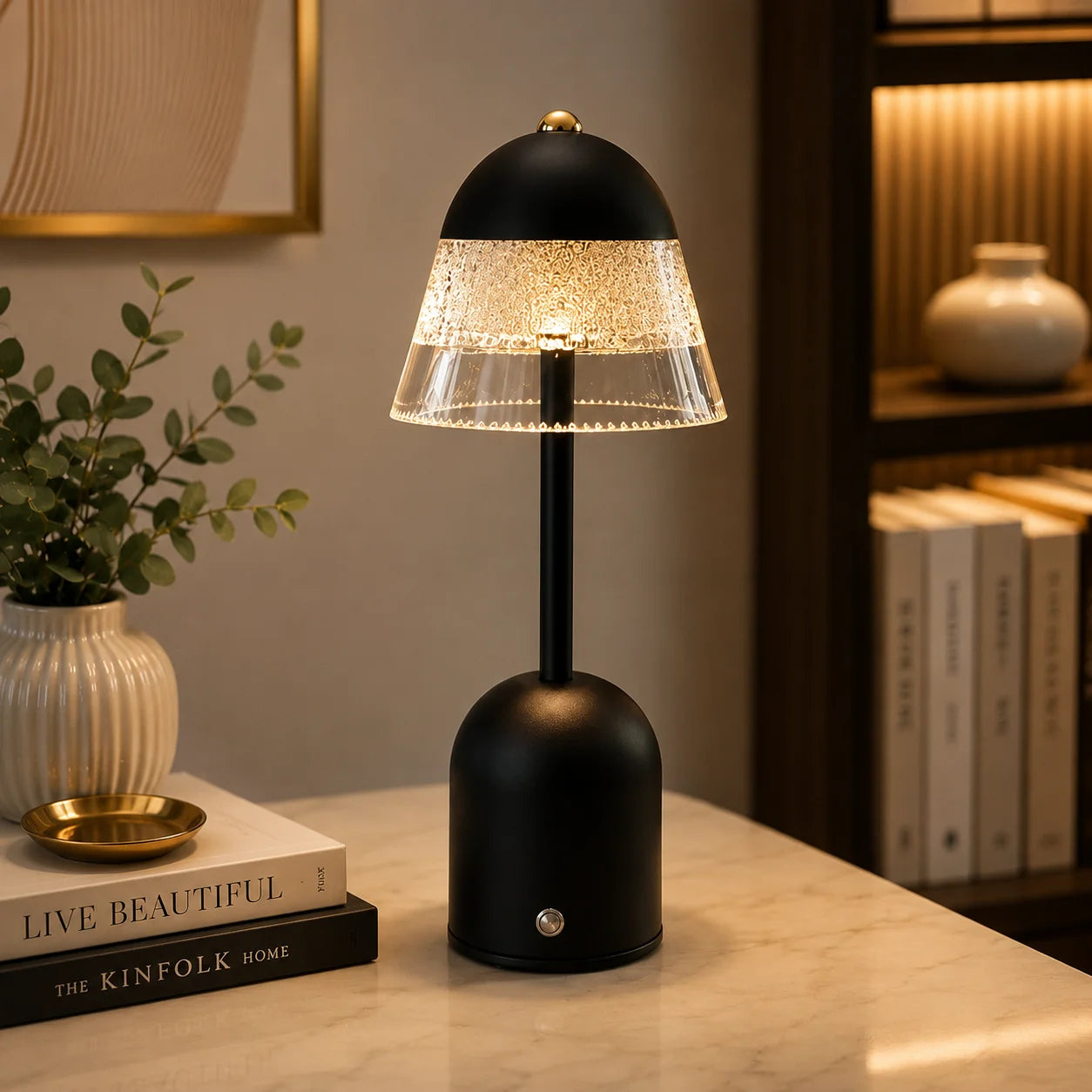 Rechargeable Frosted Glass LED Table Lamp (3 Light Color Modes)