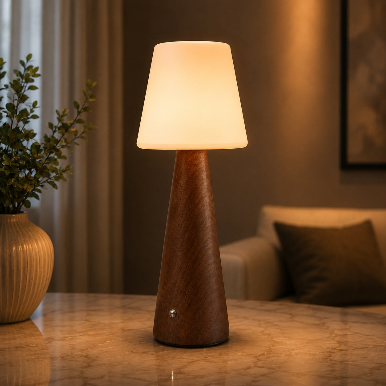 Rechargeable Aura Wood Table Lamp ( 3 Light Color Modes)