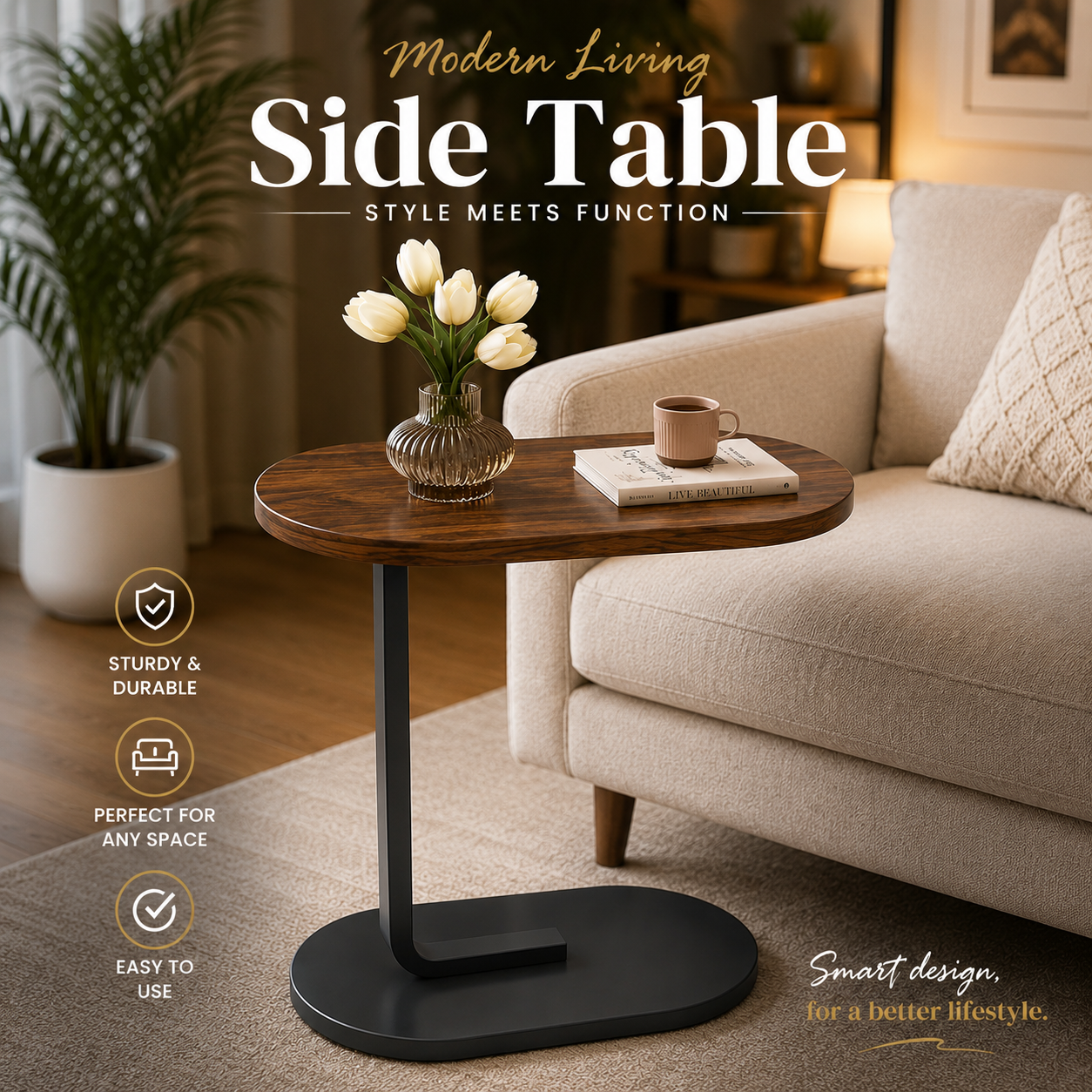 C Shaped Coffee Side Table