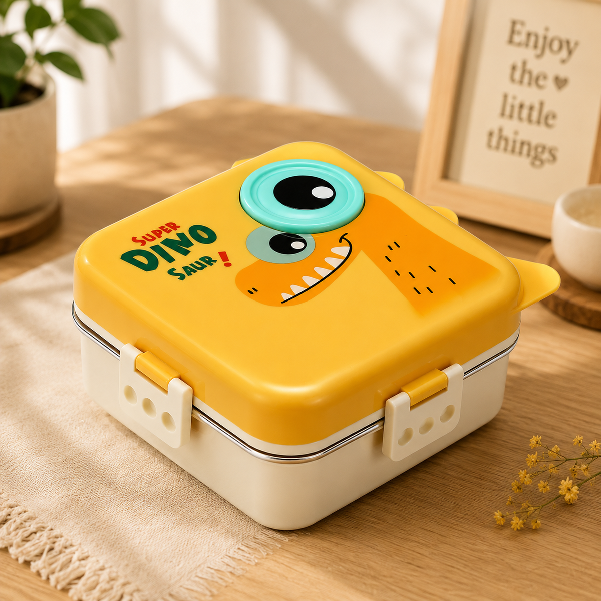 Dinasour Imported Premium Quality 3 compartment Stainless Steel Lunch Box
