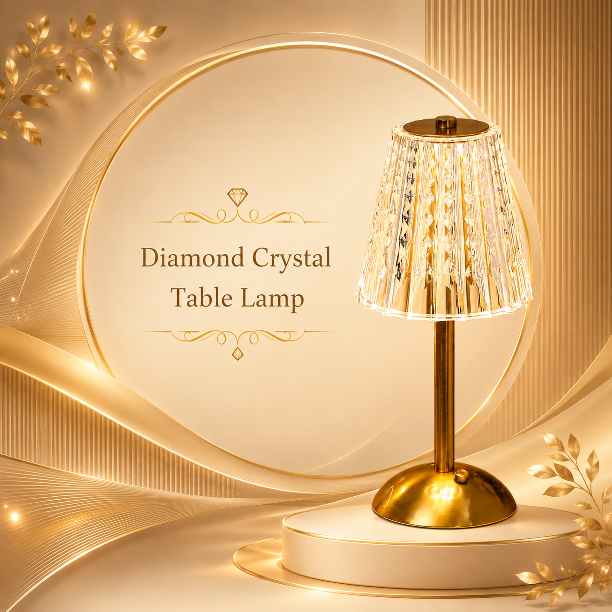 Diamond Crystal Rechargeable Table Desk Lamp (3 Light Color Modes)