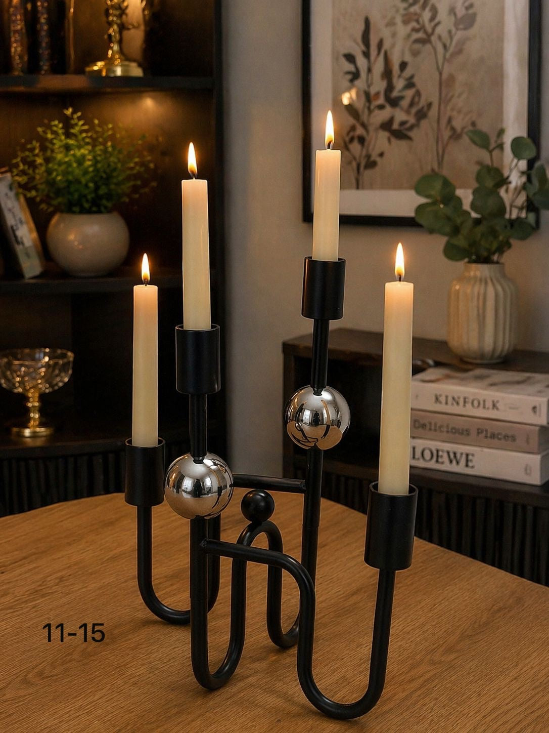 Metal Black Candle Stand With Candles