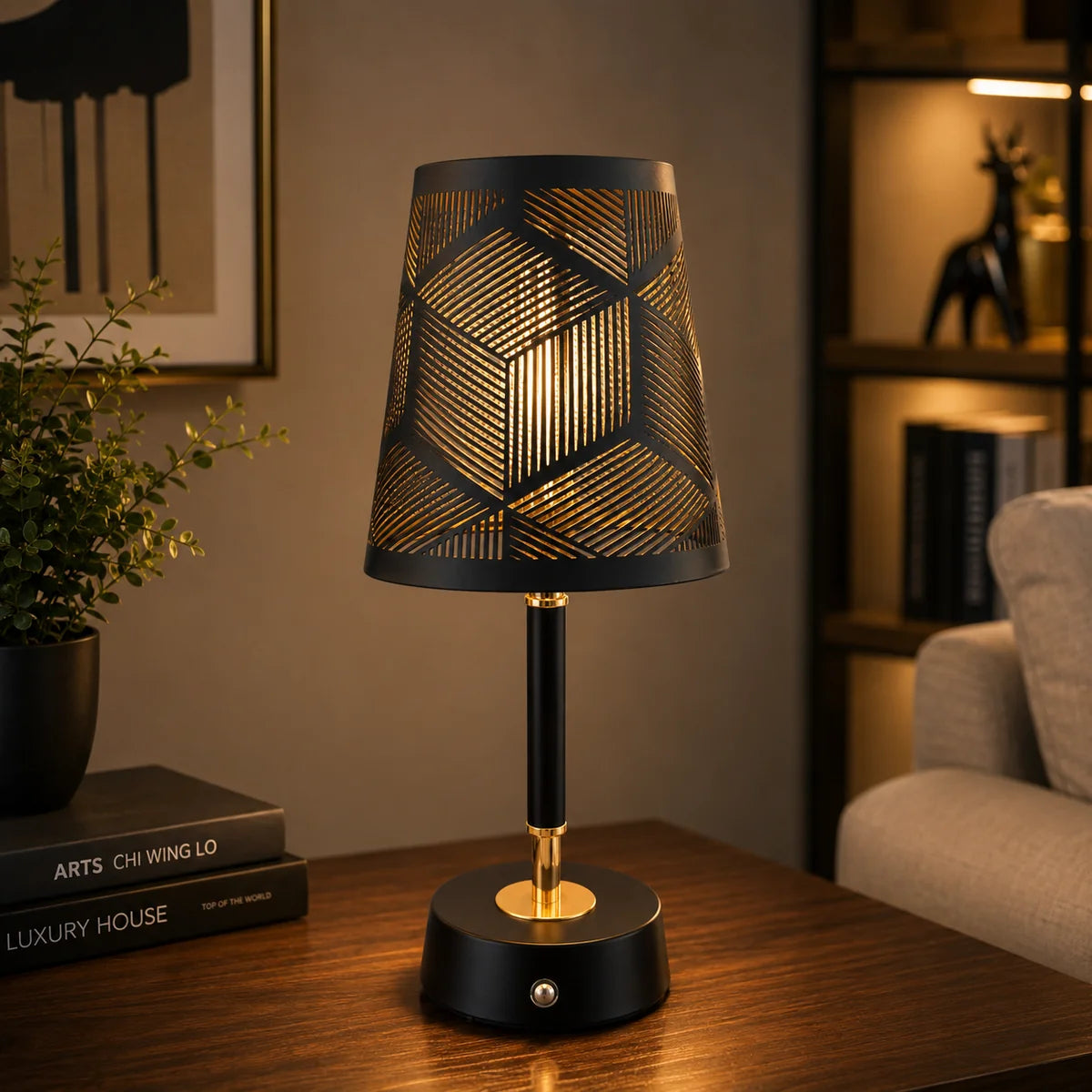 Rechargeable GeoLuxe Table Lamp ( 3 Light Color Modes)