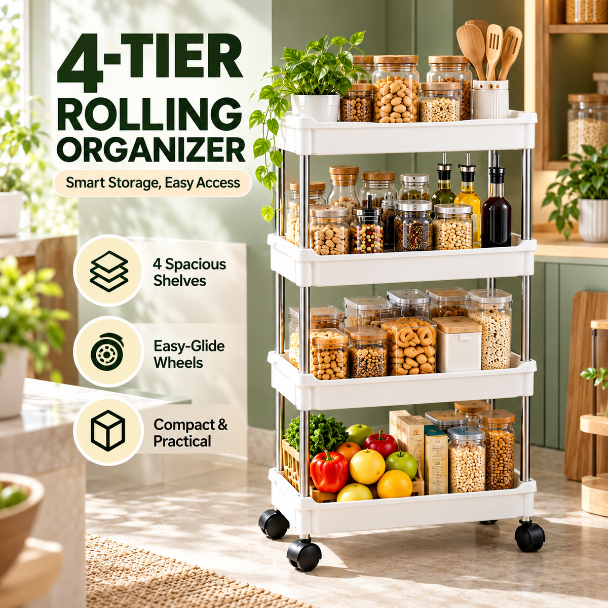 4 Tier Rolling Storage Trolley – Smart Storage Solution