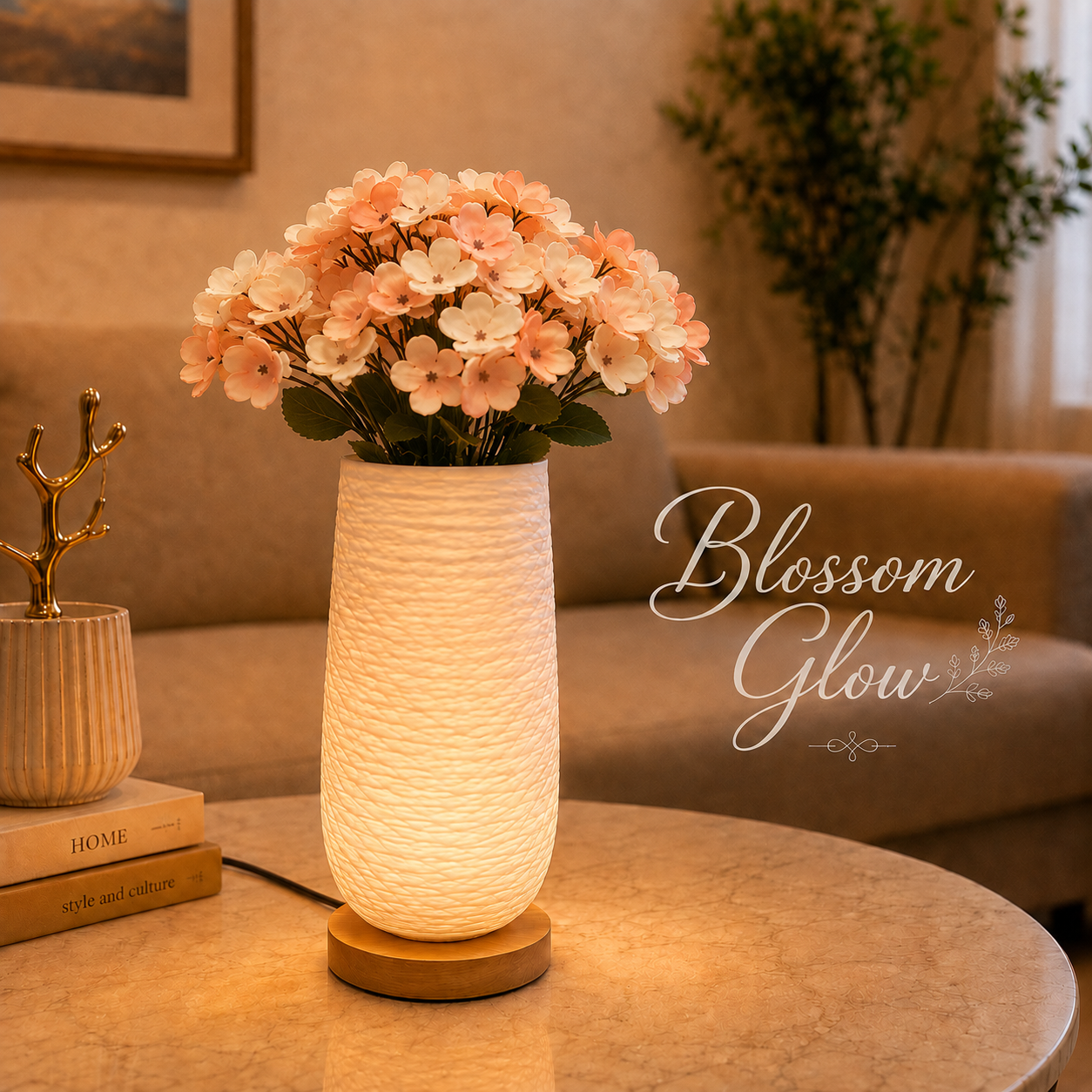 Electric Blossom Glow Vase Table Lamp With Flower Bunch– 3 Color Modes |