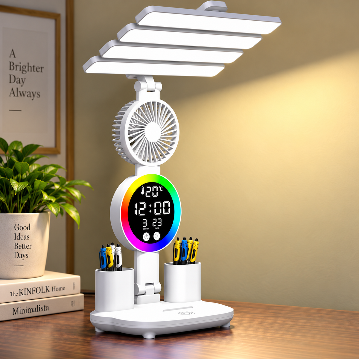 3-in-1 Multifunctional Study Lamp with LED Light, Fan, Digital Clock & Pen Holder