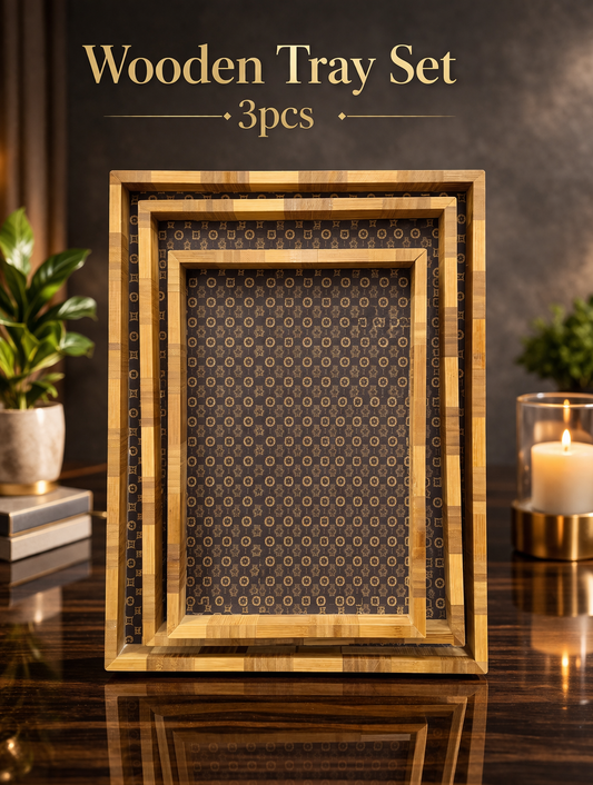Imported Premium Wooden 3pcs Tray Set