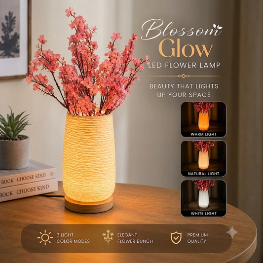 Electric Blossom Glow Vase Table Lamp With Flower Bunch– 3 Color Modes |