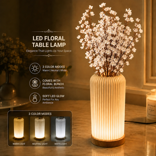Electric Floral Vase Table Lamp With Flower Bunch– 3 Color Modes |