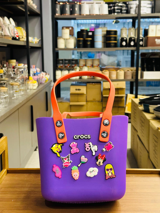 Small Size Crocs Branded Tote Bag – Lightweight EVA Handbag with Decorative Charms