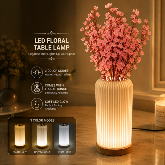 Floral Vase Table Lamp With Flower Bunch– 3 Color Modes |