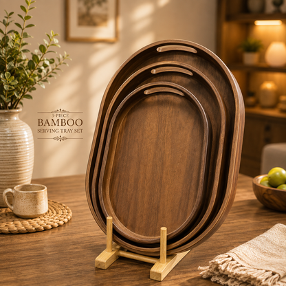 Imported Bamboo Wood Premium 3pcs Tray Set