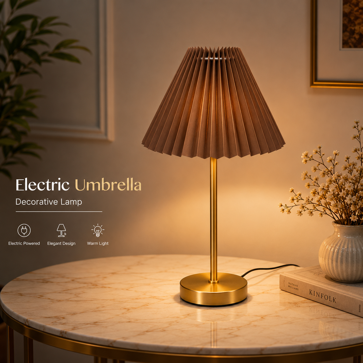 Electric Umbrella Decorative Table Lamp (3 Light Color Modes)