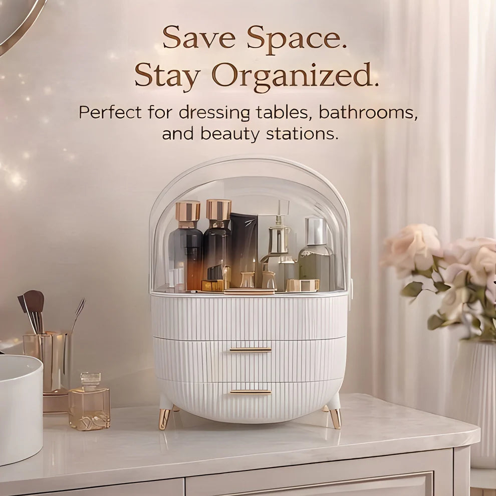 Elegant Multi-Layer Cosmetic Organizer with Lid & Drawers