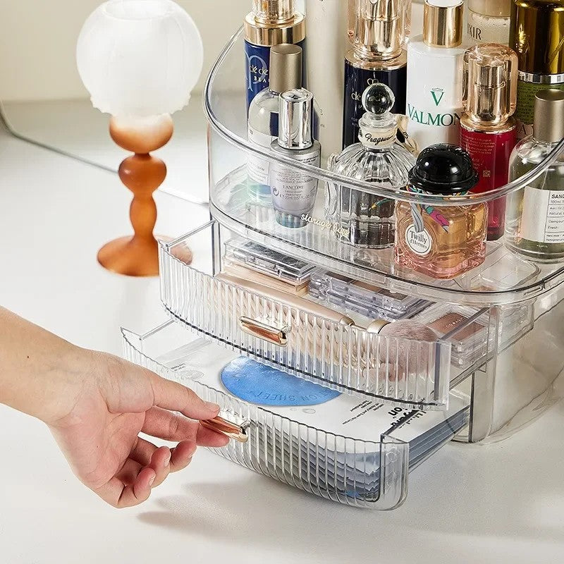Transparent Desk Makeup Organizer Box, Cosmetic Jewelry Storage