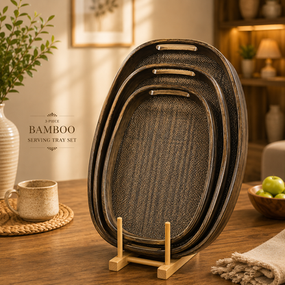 Imported Bamboo Wood Premium 3pcs Tray Set