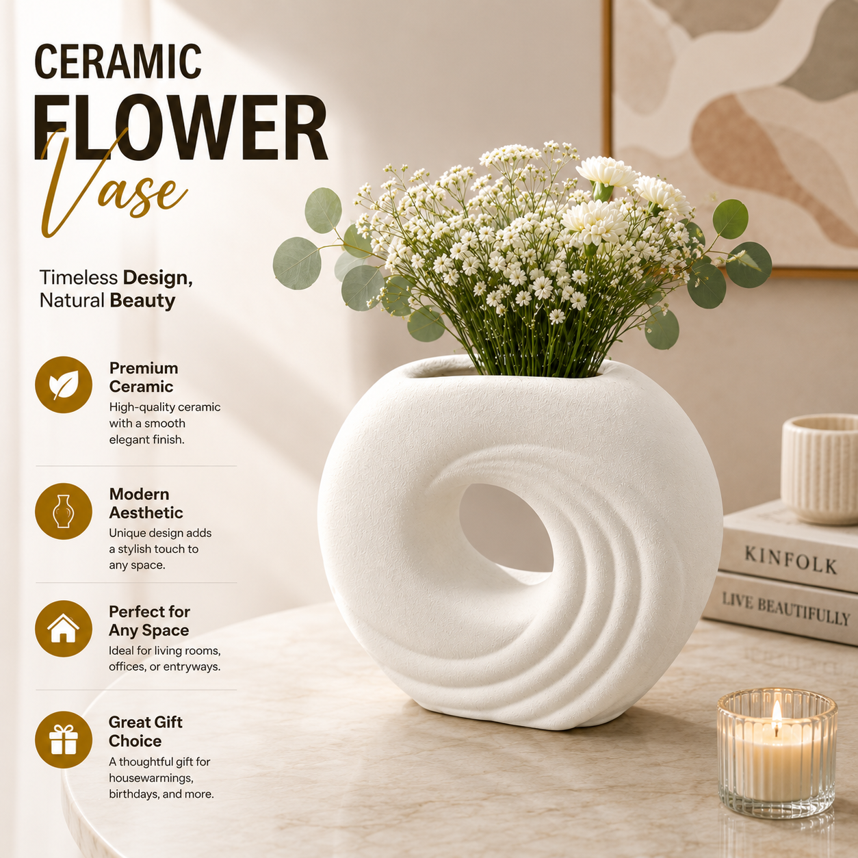 Ceramic Flower Vase – Elegant Modern Home Decor | Decorative Vase