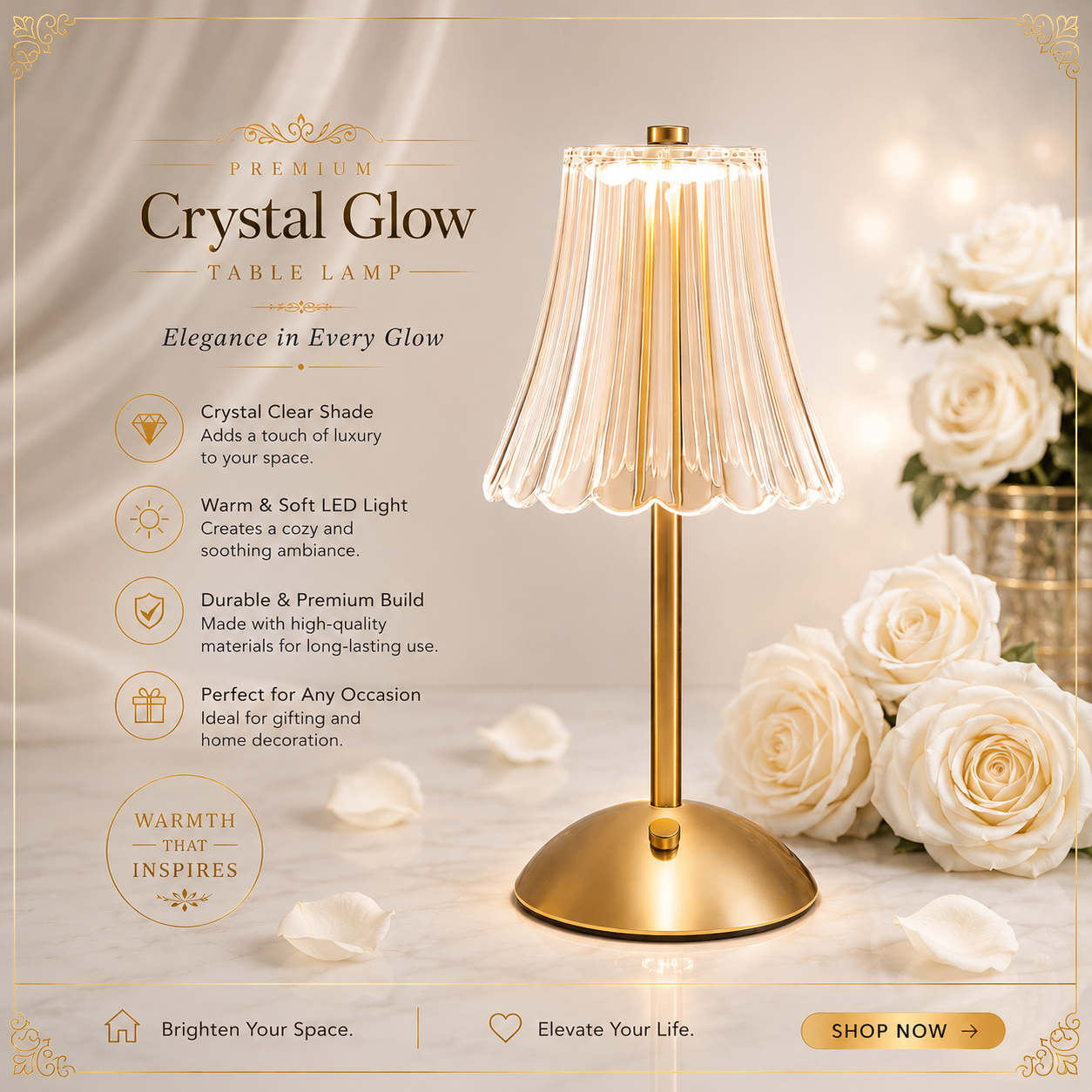Glow Crystal Rechargeable Table Desk Lamp