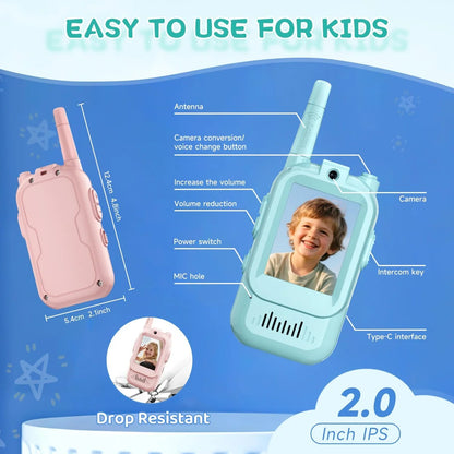 2Pcs Rechargeable Kids Video Walkie Talkie