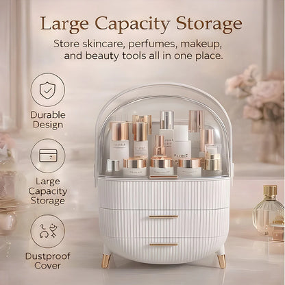 Elegant Multi-Layer Cosmetic Organizer with Lid & Drawers