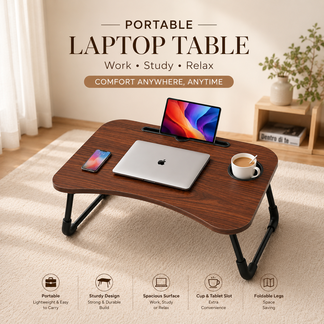 Portable Laptop Table – Foldable Study & Work Desk