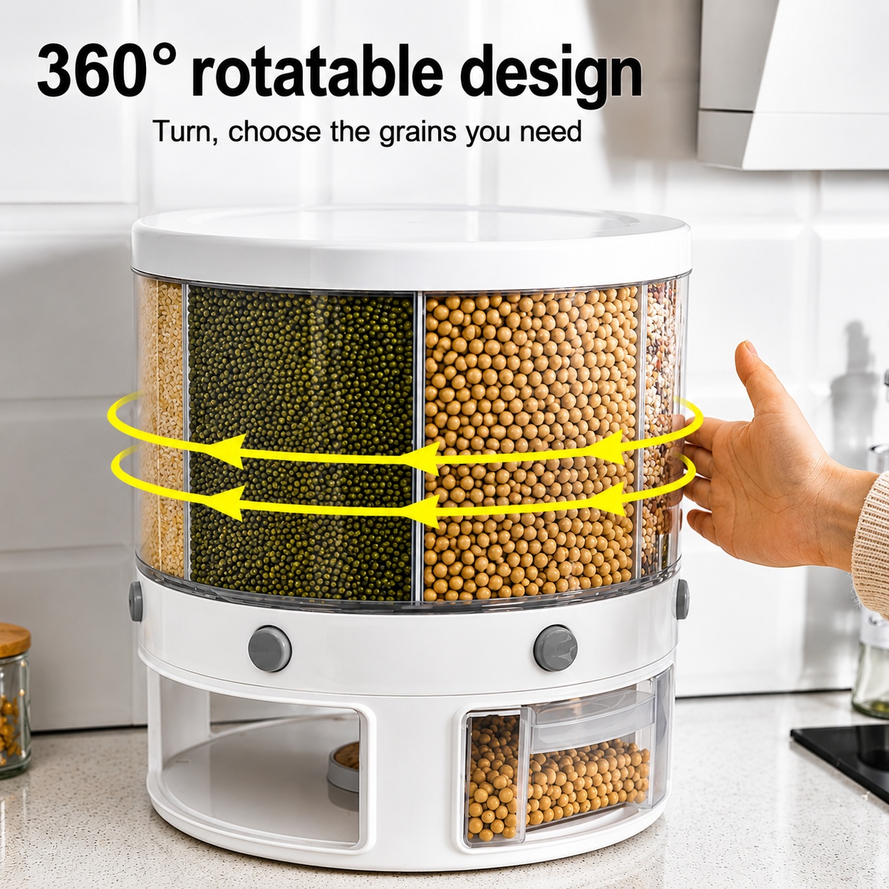 360° Rotatable Rice & Grain Dispenser with 6 Compartments