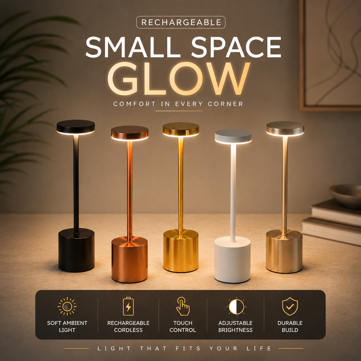 Metal Touch Sensor Rechargeable LED Desk Lamp