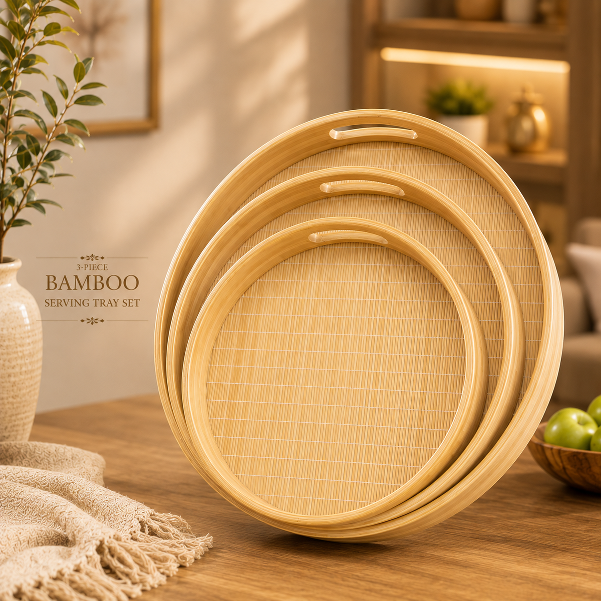 Imported Bamboo Wood Premium 3pcs Tray Set