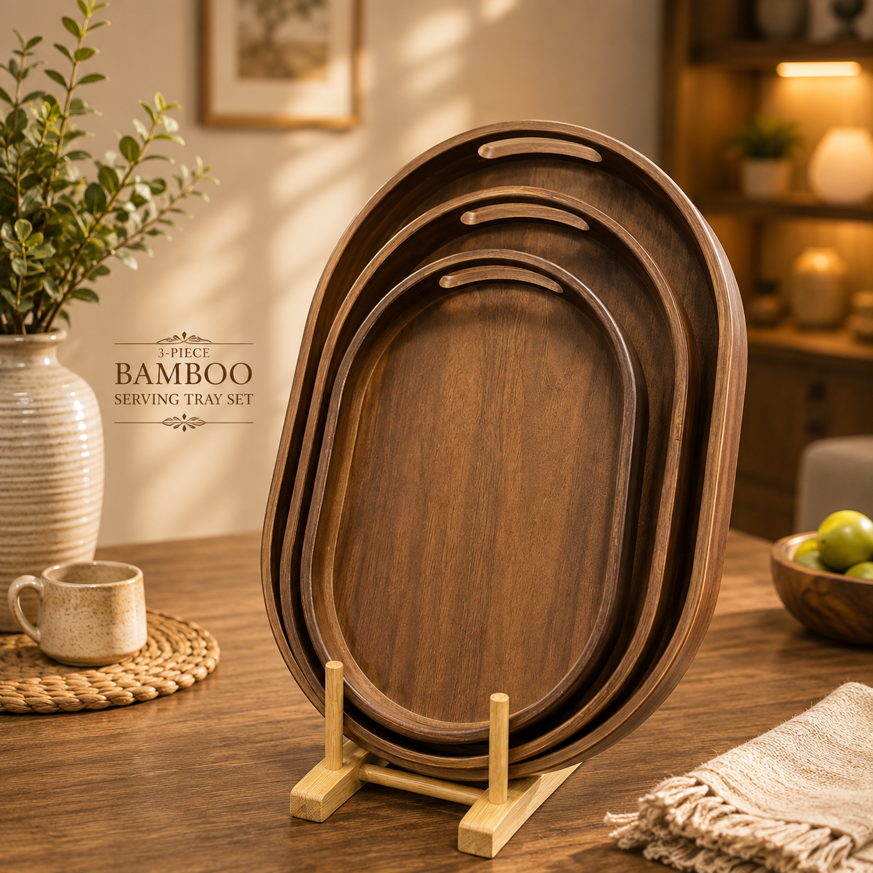 Imported Bamboo Wood Premium 3pcs Tray Set