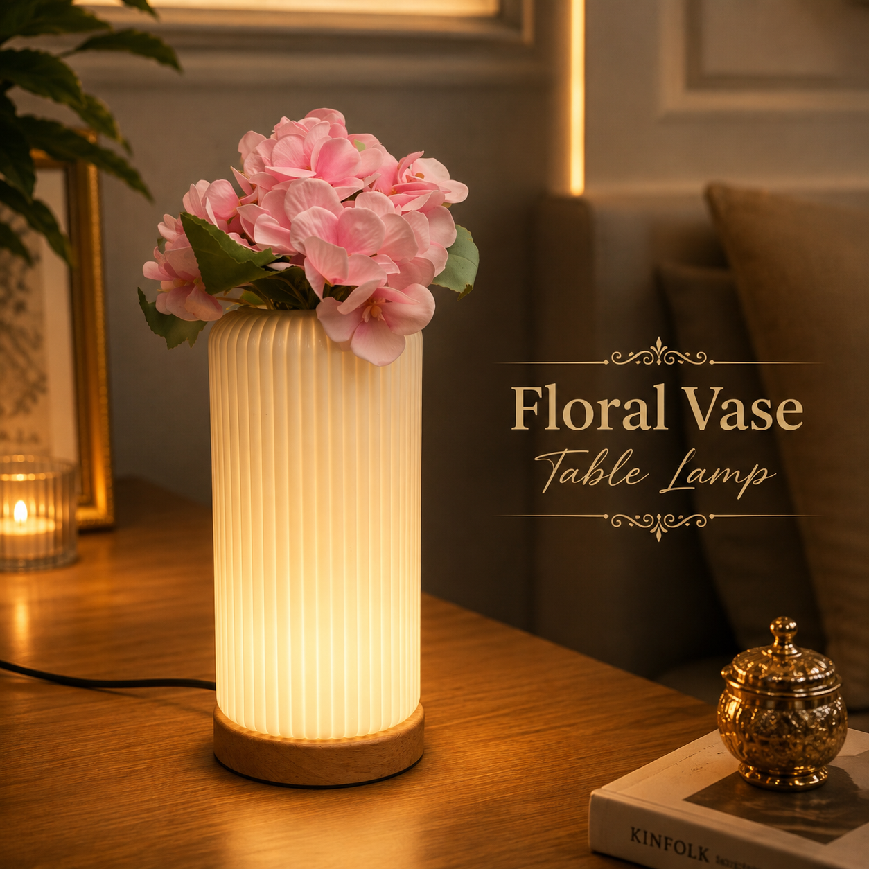 Electric Floral Vase Table Lamp With Flower Bunch– 3 Light Color Modes |