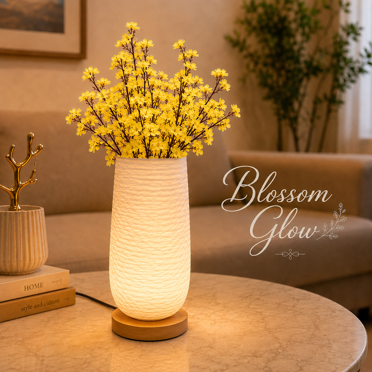 Electric Blossom Glow Vase Table Lamp With Flower Bunch– 3 Color Modes |