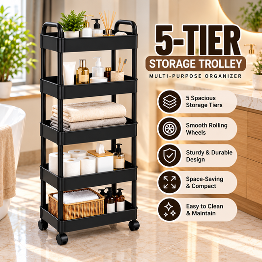 5-Tier Rolling Storage Trolley – Smart Storage Solution