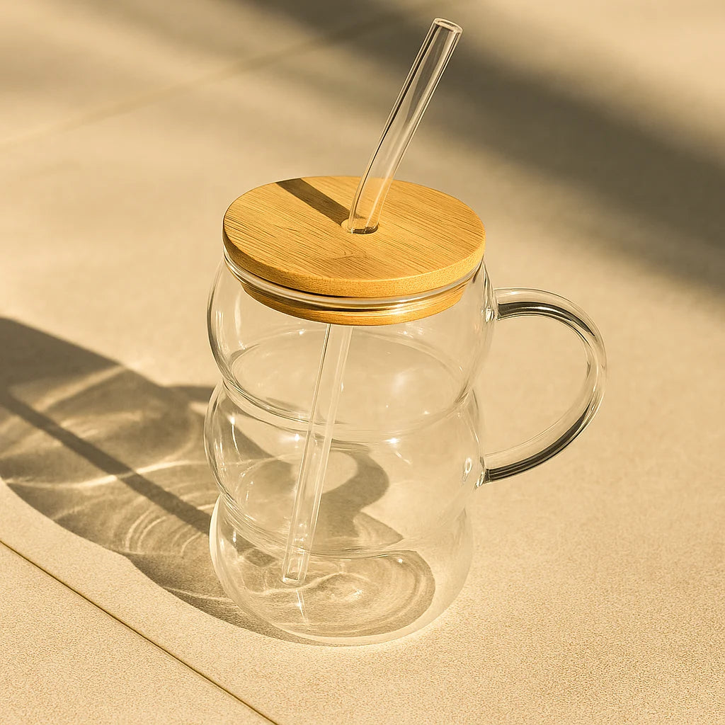 Transparent Bubble Glass Mug With Straw