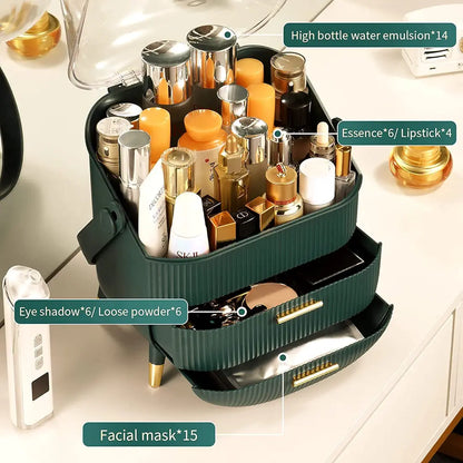 Elegant Multi-Layer Cosmetic Organizer with Lid & Drawers