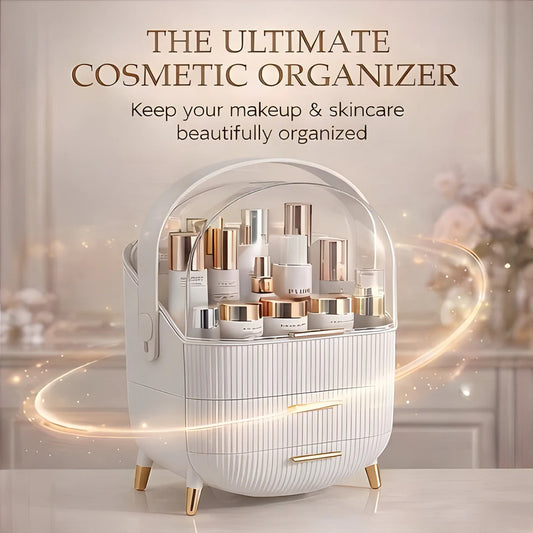Elegant Multi-Layer Cosmetic Organizer with Lid & Drawers