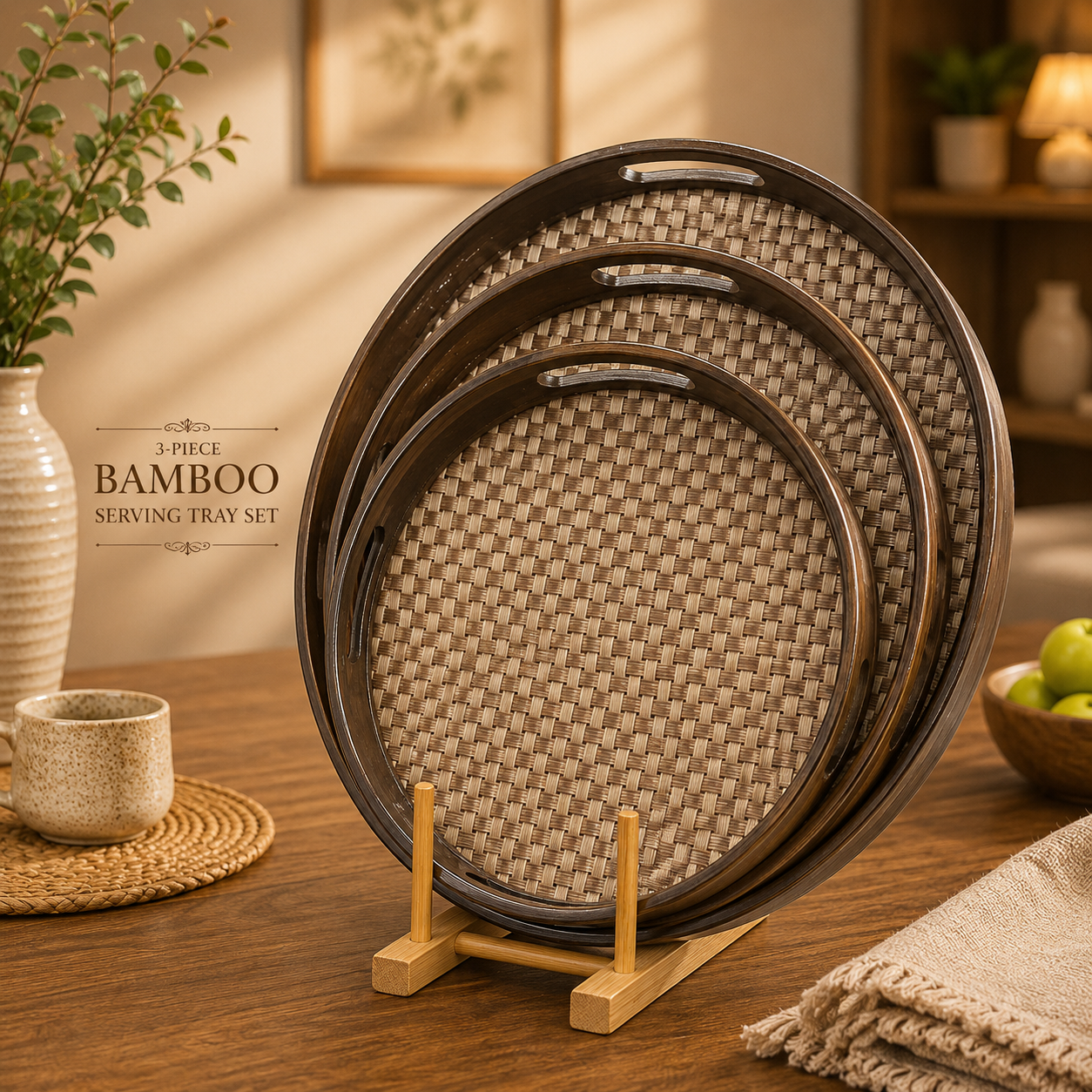 Imported Bamboo Wood Premium 3pcs Tray Set