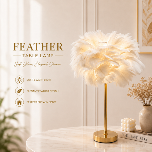 Electric Feather Decorative Bedside Table Lamp (3 Color Modes)