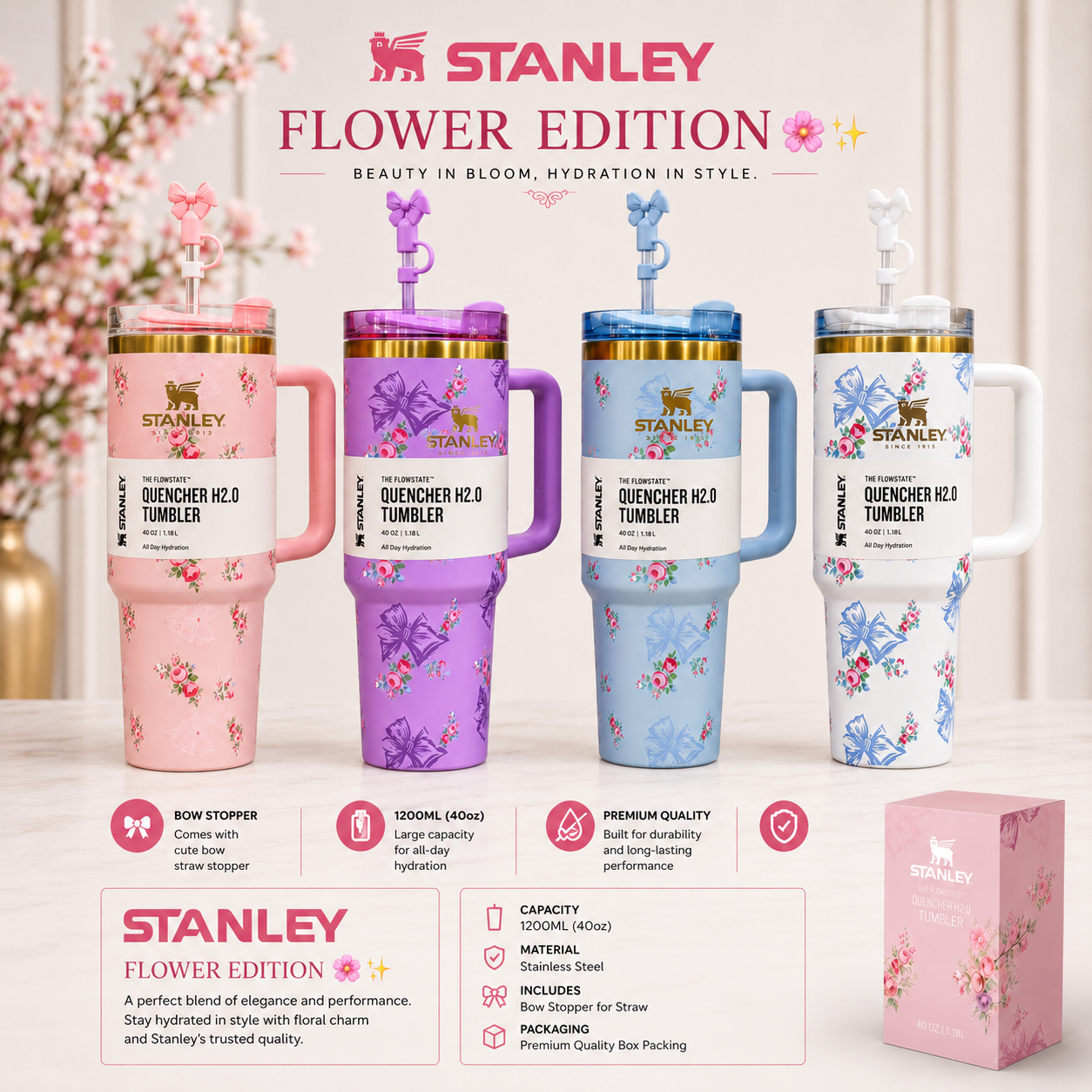 Stanley Flowers Edition 40oz With Stopper