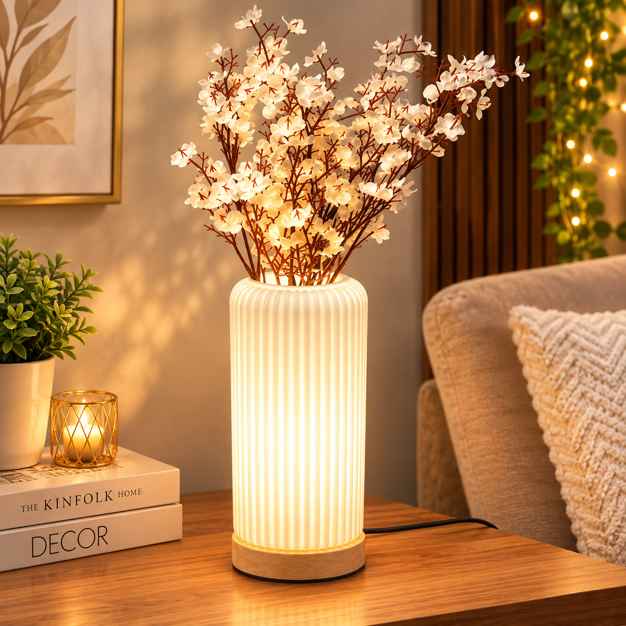 Electric Floral Vase Table Lamp With Flower Bunch– 3 Light Color Modes |