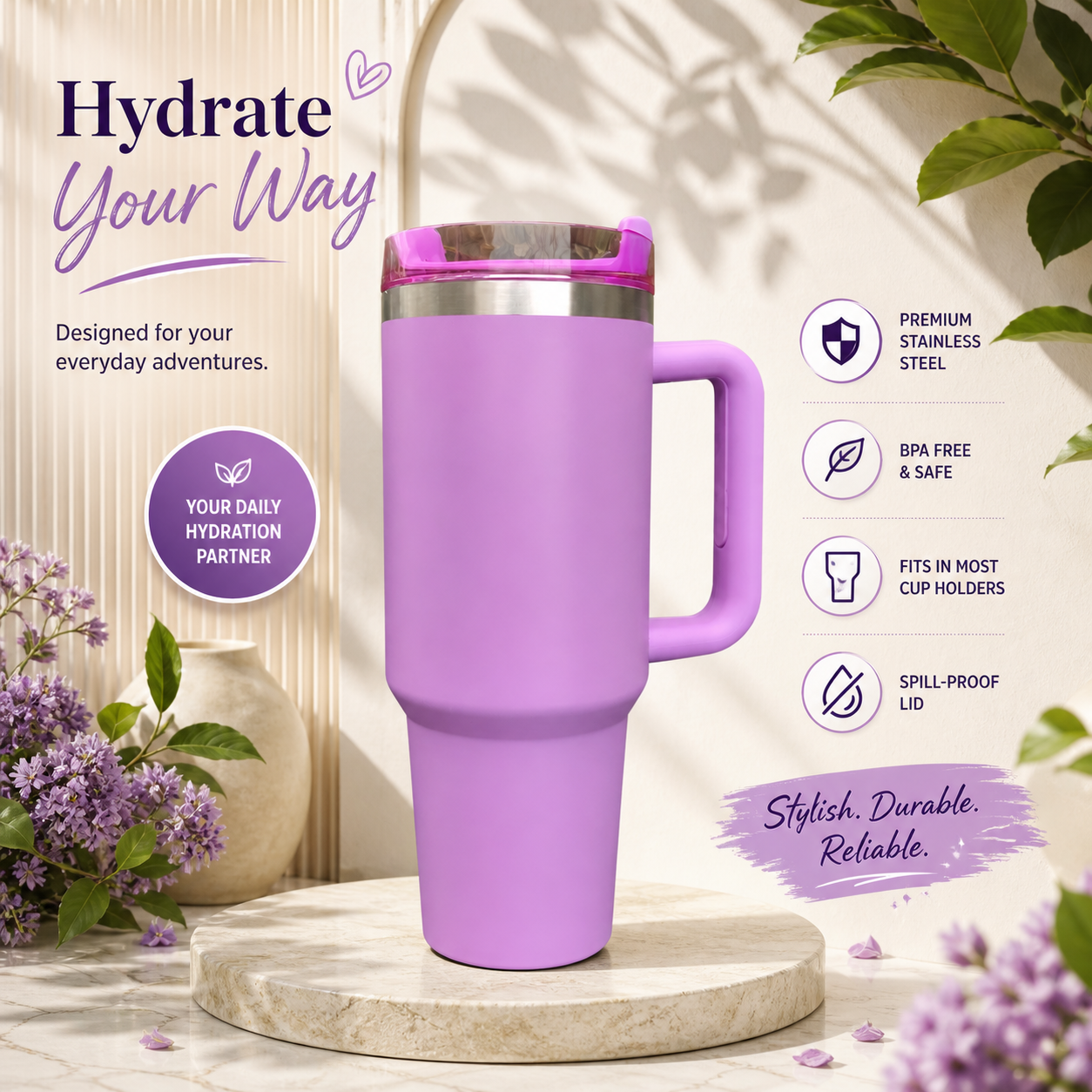 1200ML Stainless Steel Tumbler Purple