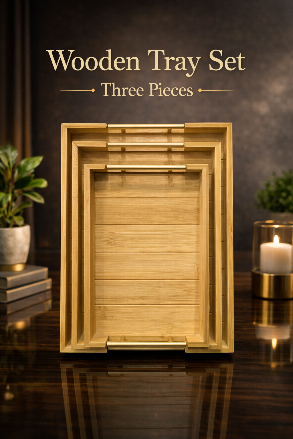 Imported Premium Wooden 3pcs Tray Set