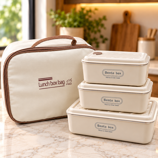 3-Layer Lunch Box with Stainless Steel Inner & Insulated Carry Bag