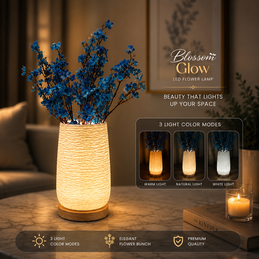 Blossom Glow Vase Table Lamp With Flower Bunch– 3 Color Modes |