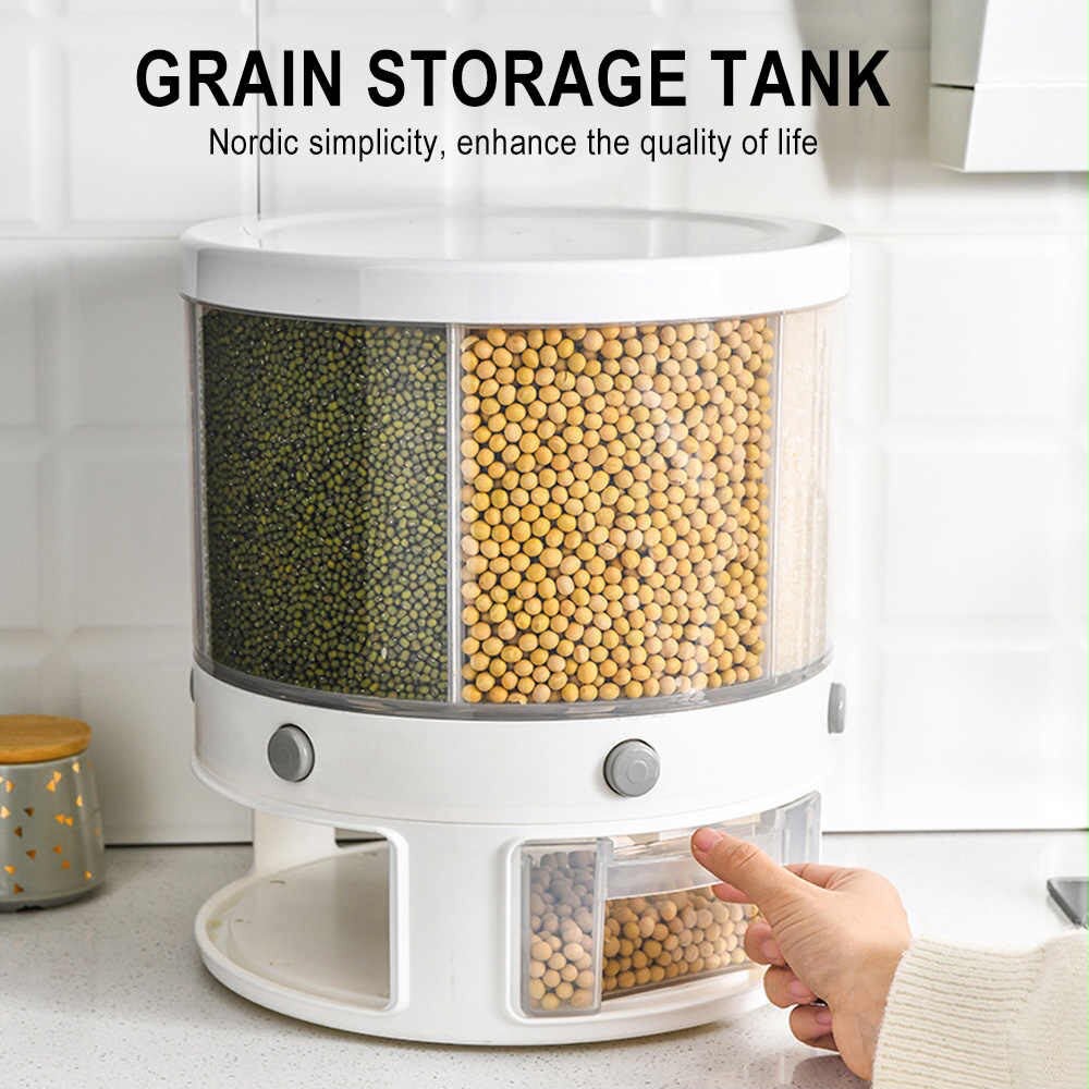 360° Rotatable Rice & Grain Dispenser with 6 Compartments