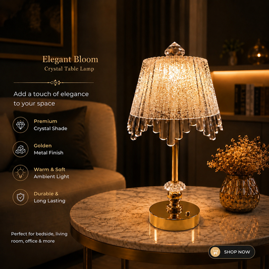 Rechargeable Elegant Bloom Crystal Table Lamp (3 Light Color Modes)