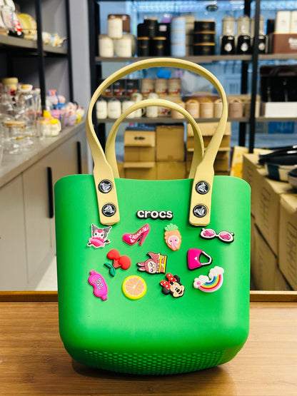 Small Size Crocs Branded Tote Bag – Lightweight EVA Handbag with Decorative Charms