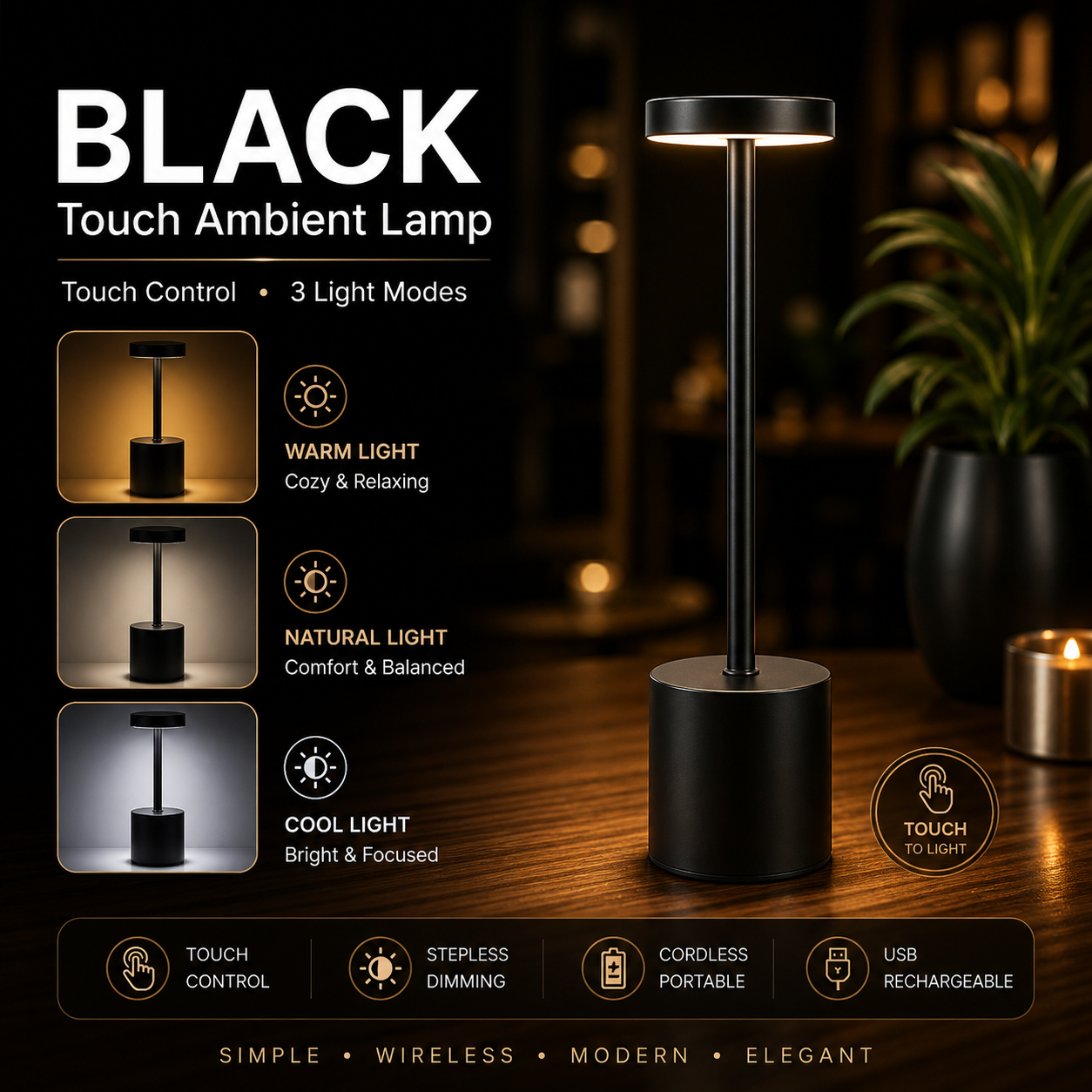Metal Touch Sensor Rechargeable LED Desk Lamp