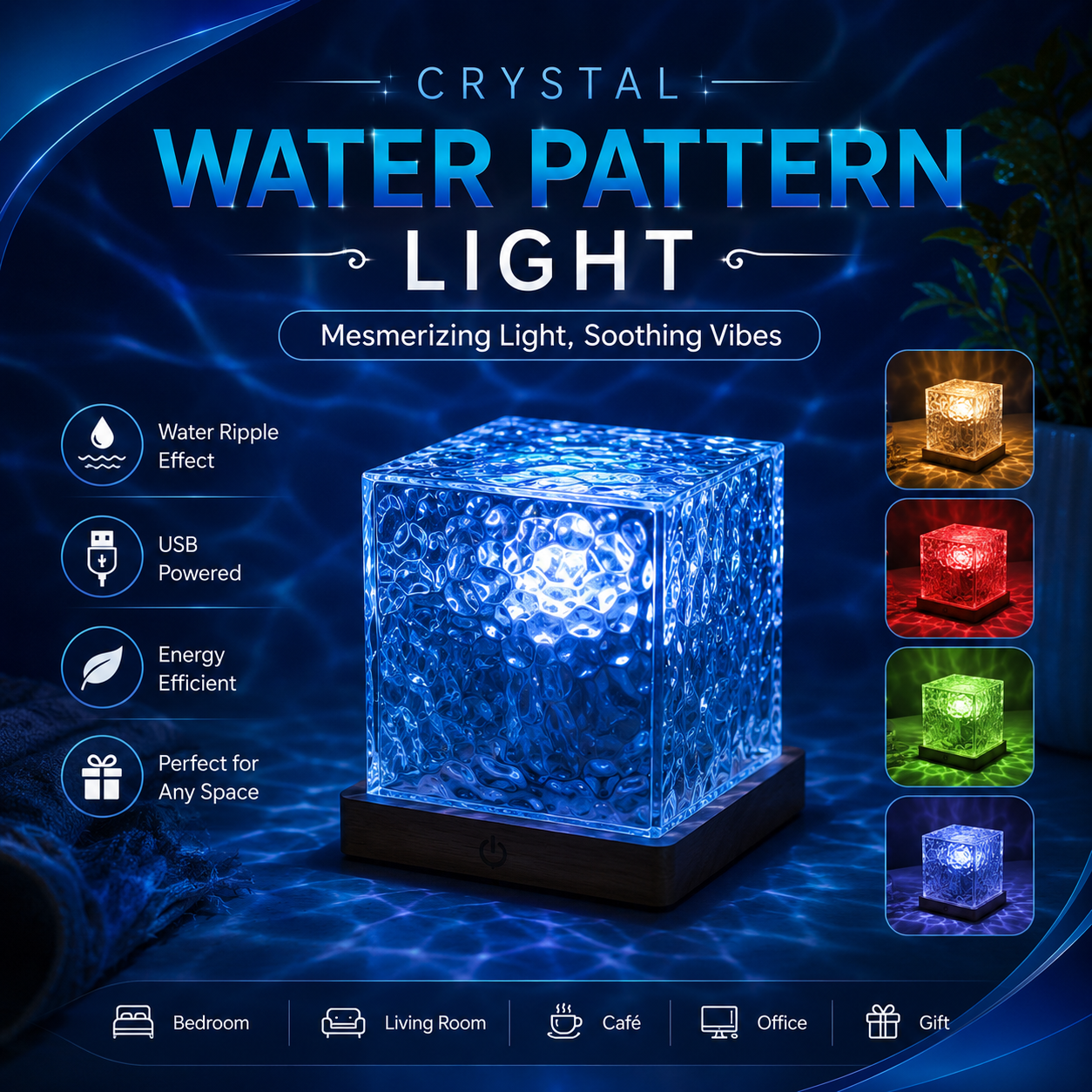 USB Dynamic Water Pattern Light – Decorative LED Cube Lamp