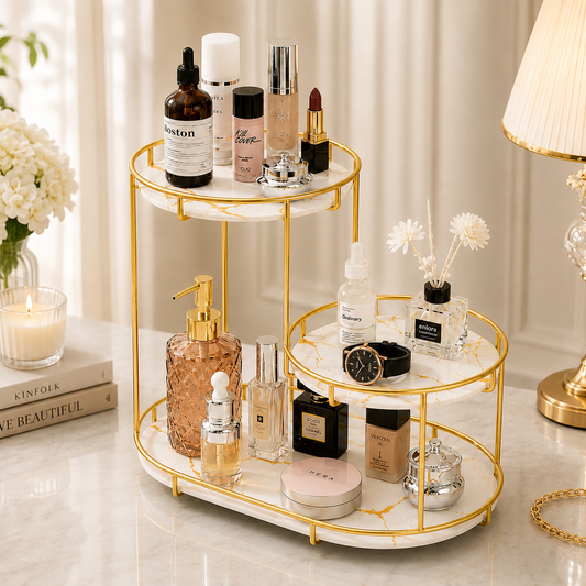 3-Tier Golden Vanity Stand – Makeup & Cosmetic Organizer