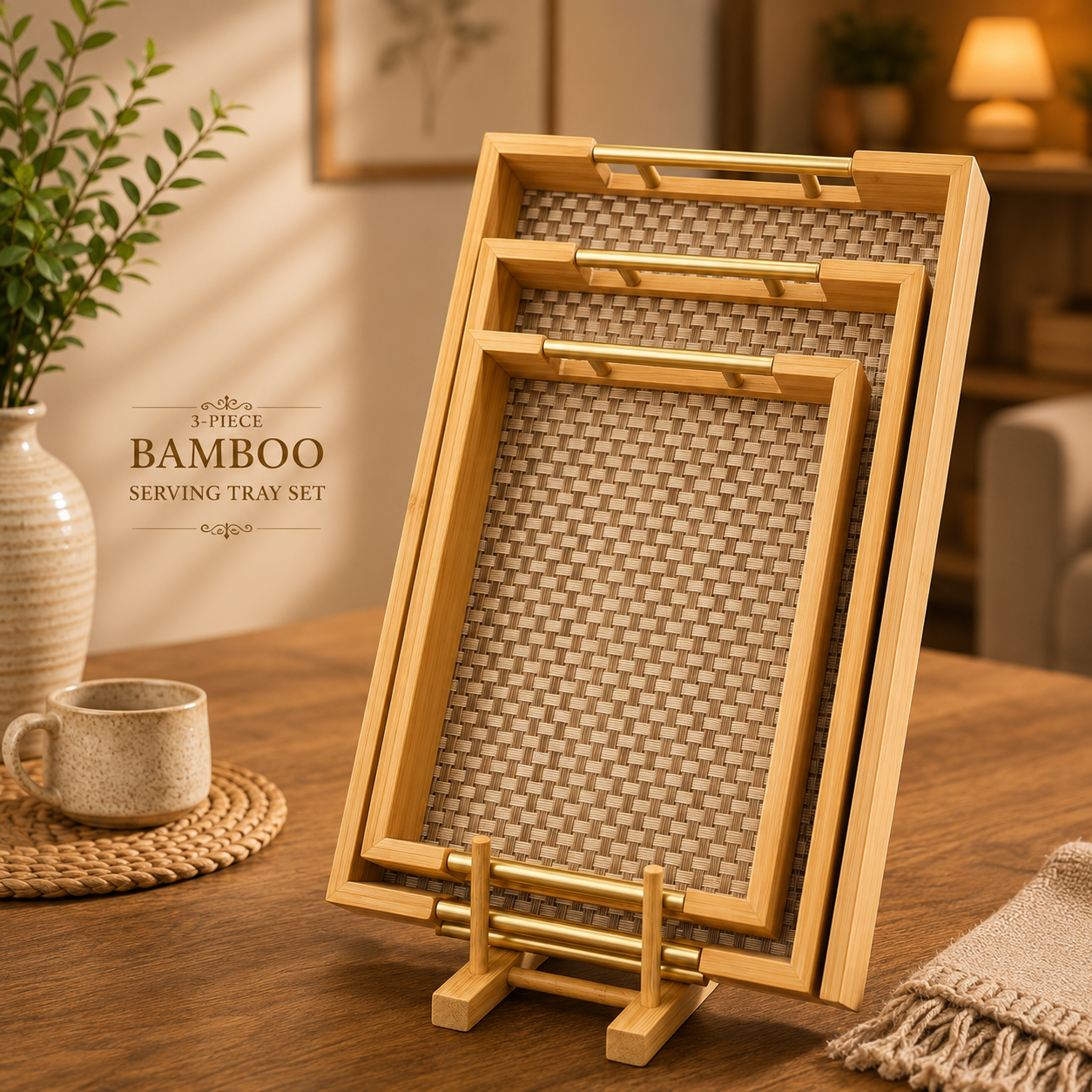 Imported Bamboo Wood Premium 3pcs Tray Set